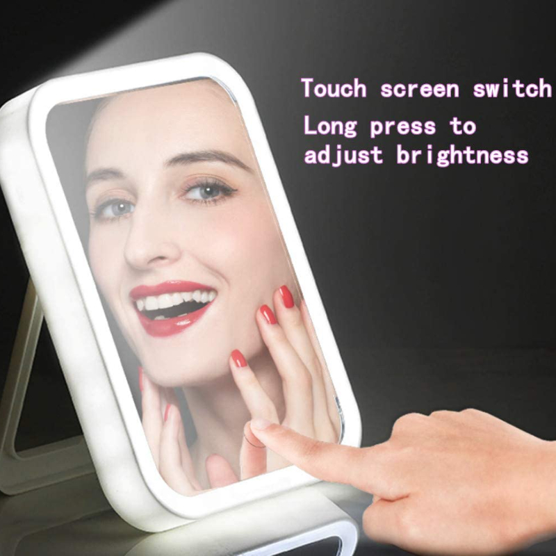 LED-Make-up-Spiegel Touchscreen 3 Lichtstärken Tragbar Aufstellbar  Zusammenklappbar Kosmetikspiegel 5-fache Vergrößerung Kompakt Schminkspiegel