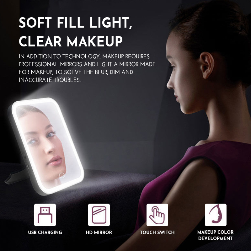 EMKE Miroir Maquillage Lumineux, Tri-Pli Miroir LED Maquillage avec  Grossissements, Miroir de Table Portable 18x23cm avec Écran Tactile, Blanc