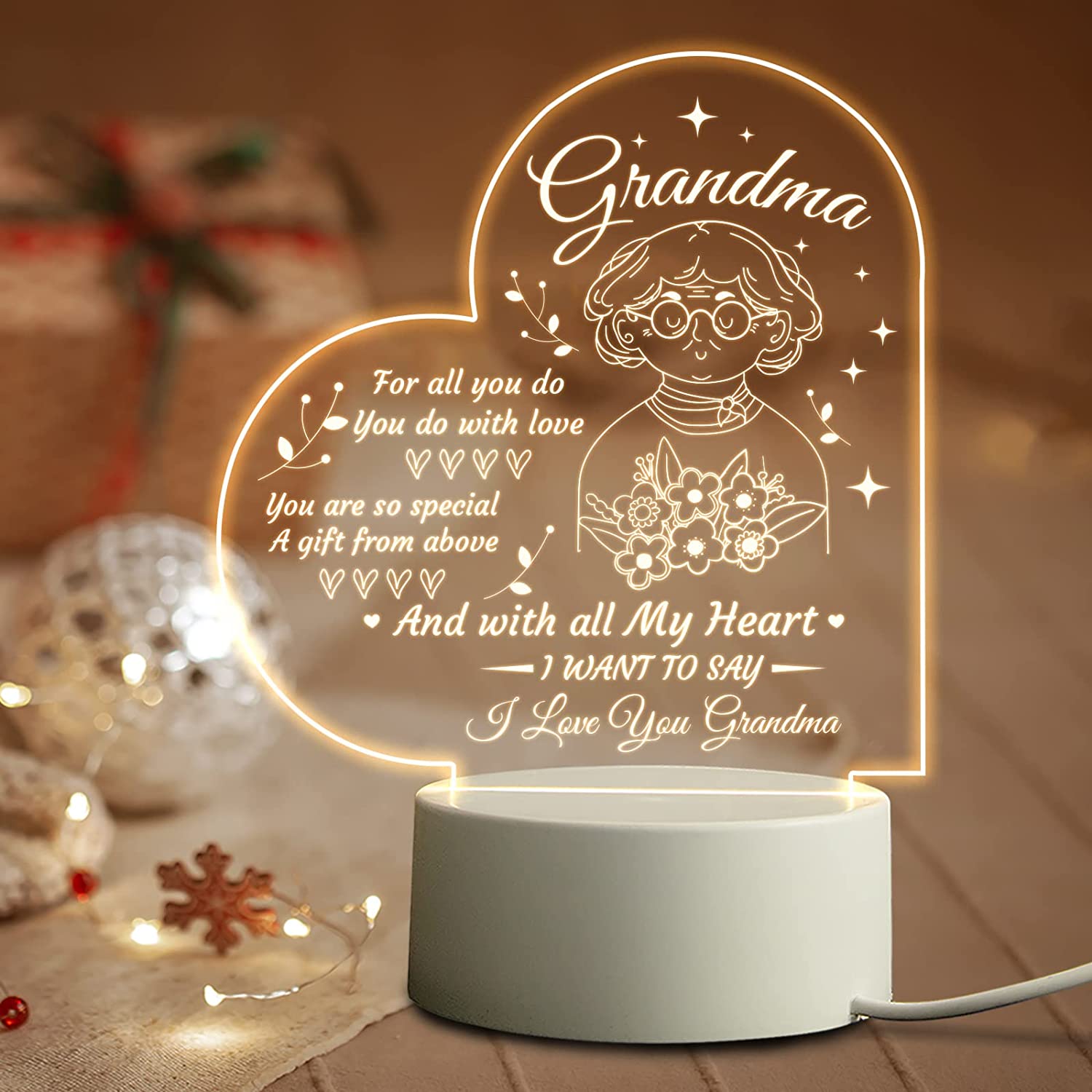 Grandma Gifts From Granddaughter Grandson, Grandma Christmas Birthday Gifts,  Best Gifts For Grandma Grandmother, Usb Powered Acrylic Night Light - Temu