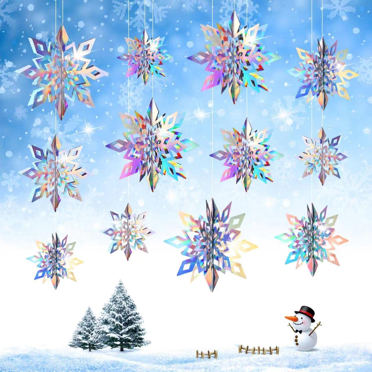 Christmas Hanging Snowflake Decorations, Snowflakes Garland 3D