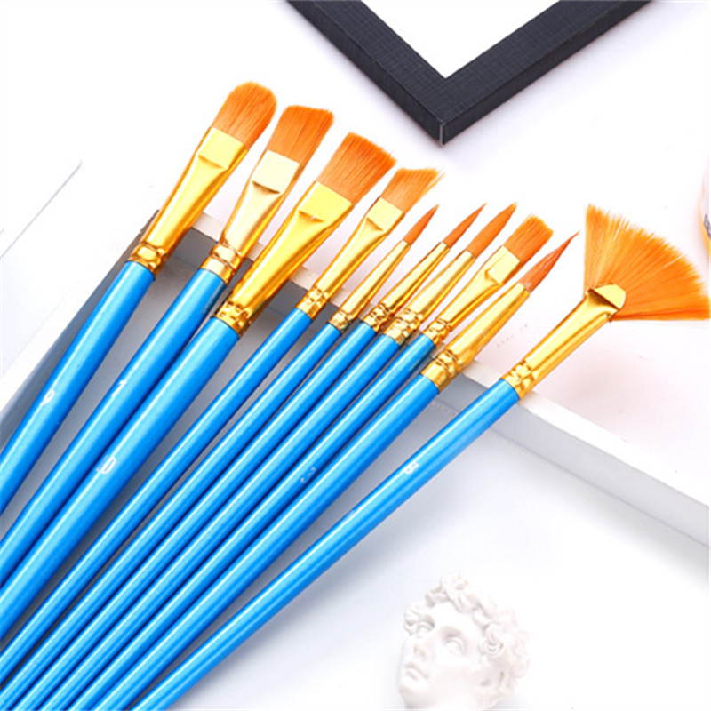 Wooden Blue Paintbrush Nylon Oil Painting Pen Brush Gouache - Temu