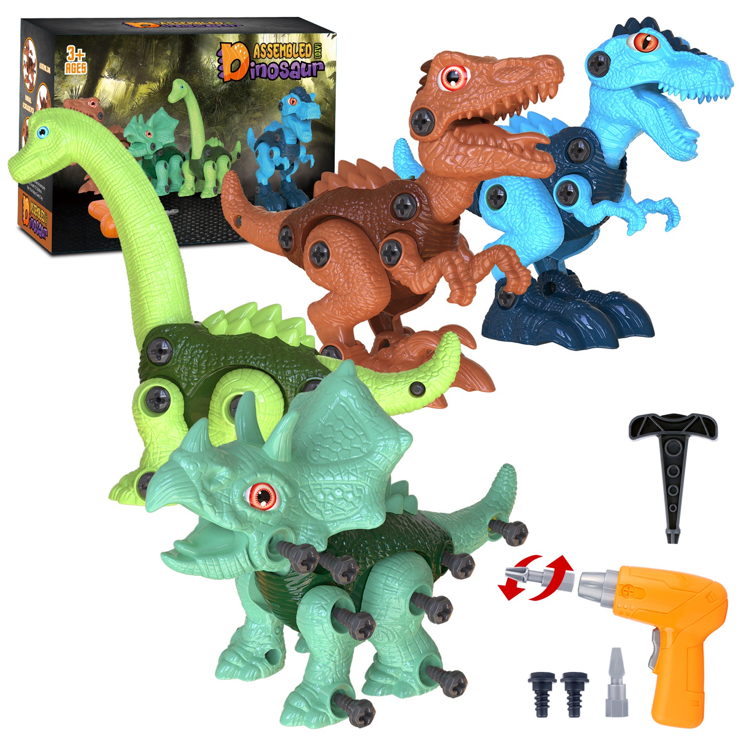  Laradola Juguetes de dinosaurio para niños de 3, 4, 5, 6, 7, 8  años, niños desmontables STEM, construcción de construcción juguetes para  niños con taladro eléctrico, regalos de cumpleaños de Navidad