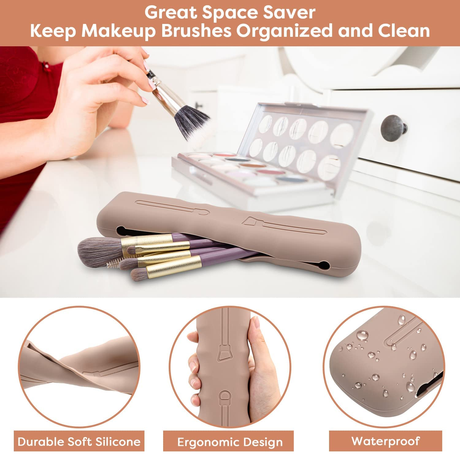 Magnetic Silicone Travel Makeup Brush Holder Organizer Bag for