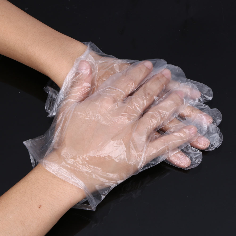 Paquete de 100 guantes de plástico desechables, guantes de preparación de  alimentos, guantes desechables a granel, guantes de plástico transparente