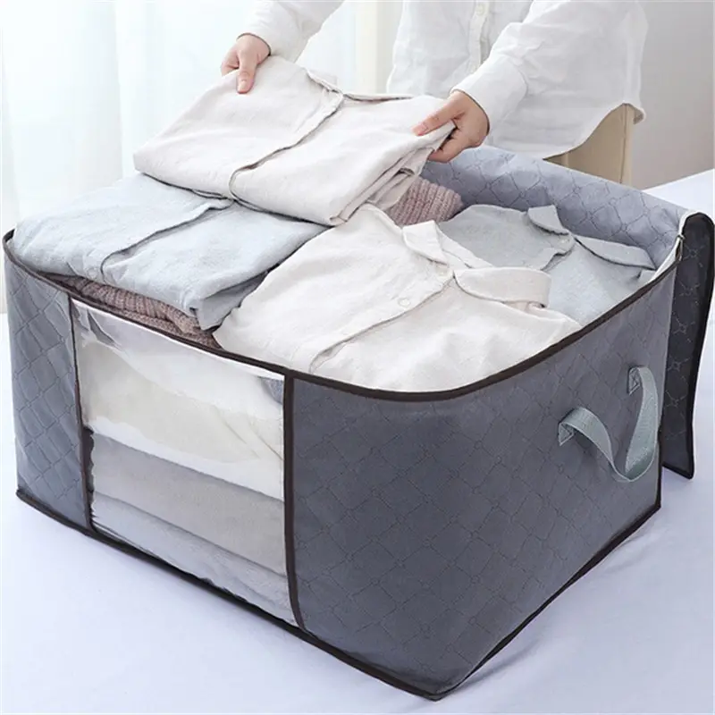1pc large storage bag organizer clothes storage with reinforced handle storage containers for bedding comforters clothing closet clear window sturdy zippers details 5
