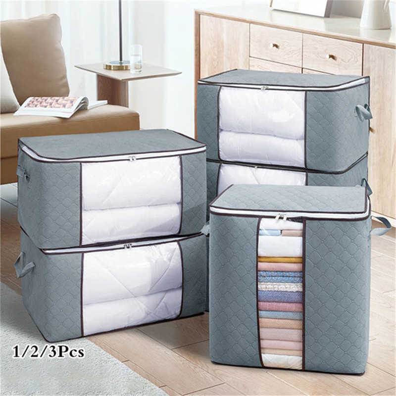 Elegant Choise 2/3 Pack Foldable Storage Bag Closet Organizers with Large  Clear Window & Reinforced Handles,for Clothes,Blankets,Closets,Bedrooms,and  more 