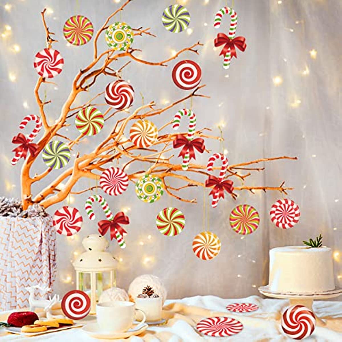 SVRITE Palla di Caramelle Natalizie Pendenti con Bastoncini di, Caramelle  Rosse, Bianche, Lecca-Lecca, Decorazioni per L'Albero di Natale, Capodanno