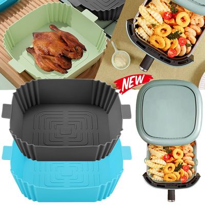 1pc Reusable Air Fryer Silicone Pot Square Air Fryers Liners Microwave Oven Baking Tray Pizza Fried Chicken Basket Non-stick Pastry Pots Home Kitchen Bakeware Tool Air Fryer Accessories