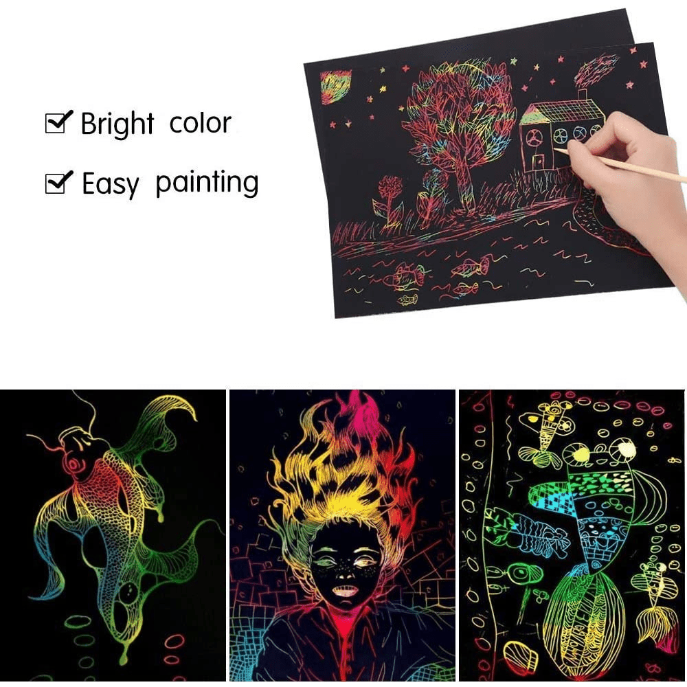 Rainbow Scratch Art Magic Paper Set For Girls boys Coloring - Temu