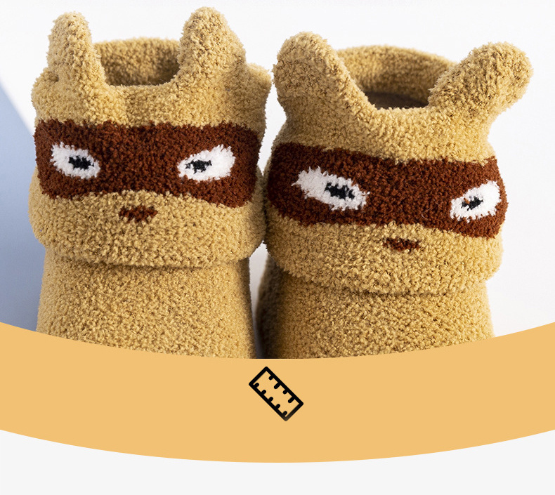 Bebê infantil coral velo quente antiderrapante meias de chão bonito dos desenhos animados animal gráfico meias da criança para meninos e meninas detalhes 1