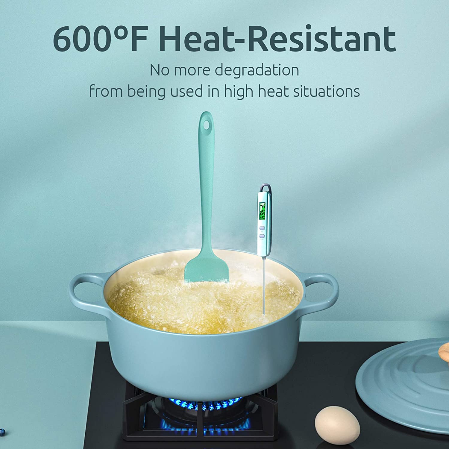 High Heat Resistant Silicone Spatula Set of 4 | U-Taste Aqua Sky