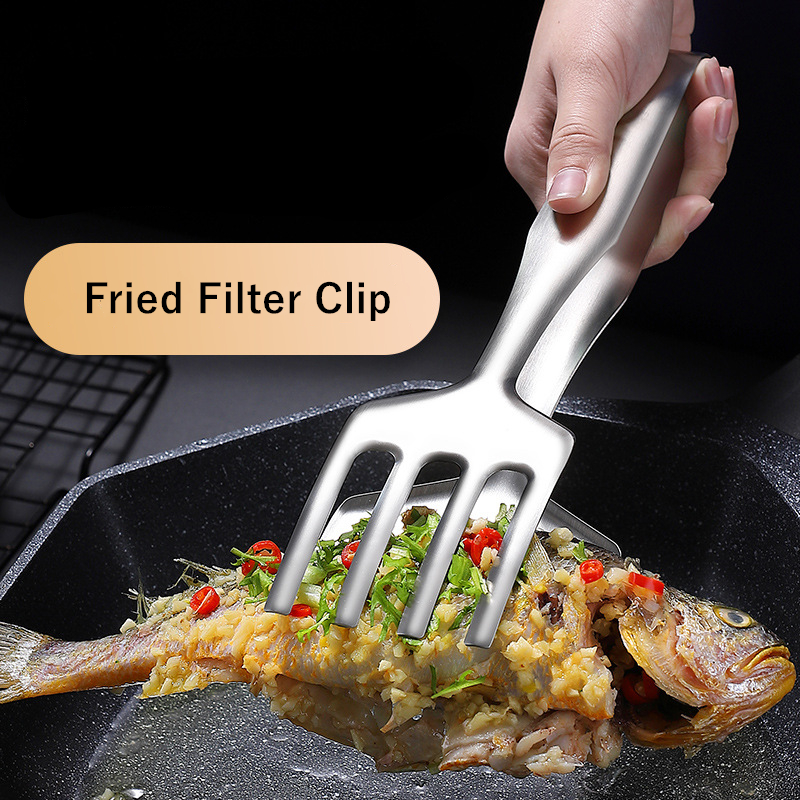 Stainless steel Roast Fish BBQ Tong Bread Meat Clip Kitchen Cooking Tool  barbecue grilled Steak Clamp Frying Spatula Fried Shove