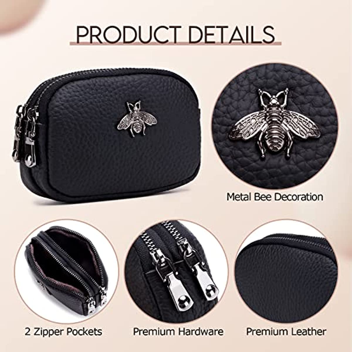  imeetu Leather Coin Purse Wallet, Mini Dual Keyrings