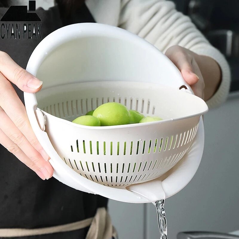 

1pc Strainer With Bowl, Drain Basket Rotating Drainer Double-layer Basin Vegetable Fruit Washing Strainer, Drain Basin Vegetable Fruit Washing Filter Tool Picnic Basket