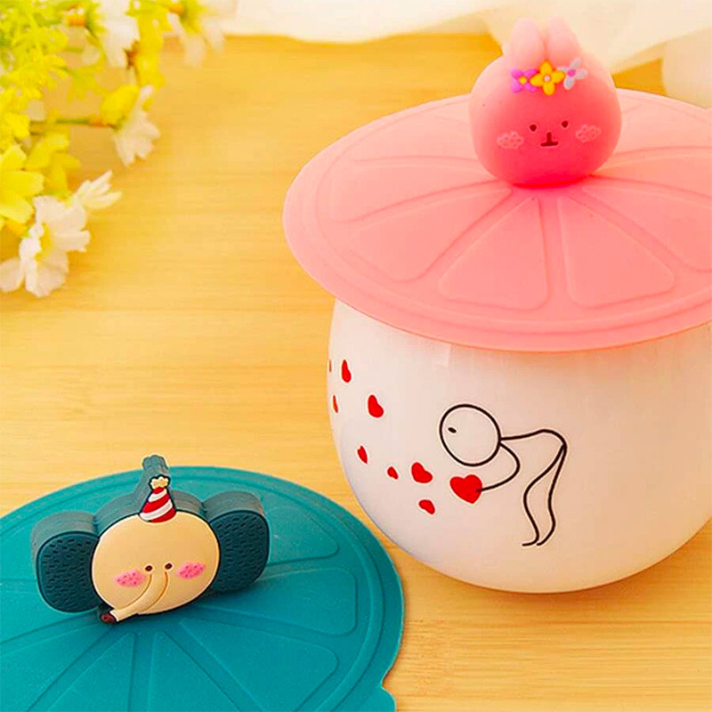 Cartoon Silicone Cup Cover Dustproof Leakproof Tea Coffee Sealed Lids Cap  Anti-dust Seal Suction Airtight Cup Reusable Tool