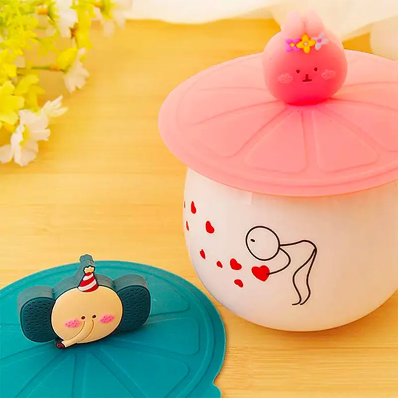 Silicone Cup Lids Anti-dust Cute Animals Airtight Mug Covers For