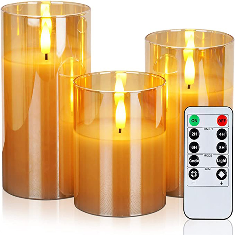 Set de 12 bougies LED en cire véritable Chandelle sans flamme avec bougeoir  en verre Lumière blanc chaud