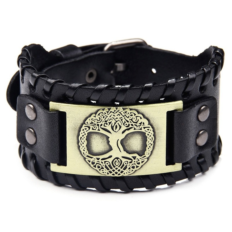 Punk Style Leather Bracelet with Lucky Tree Pattern