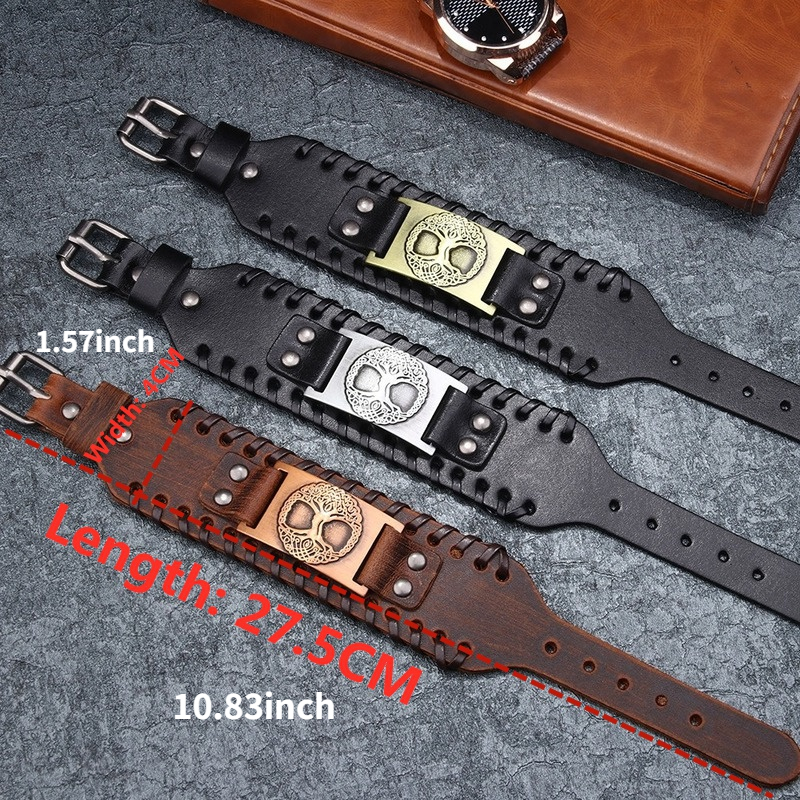 Punk Style Leather Bracelet with Lucky Tree Pattern