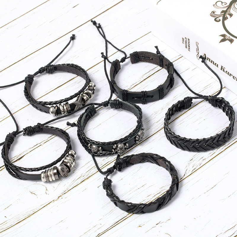 Popular Jewelry Punk Skull Series Leather Bracelet Low Price Handmade  Jewelry