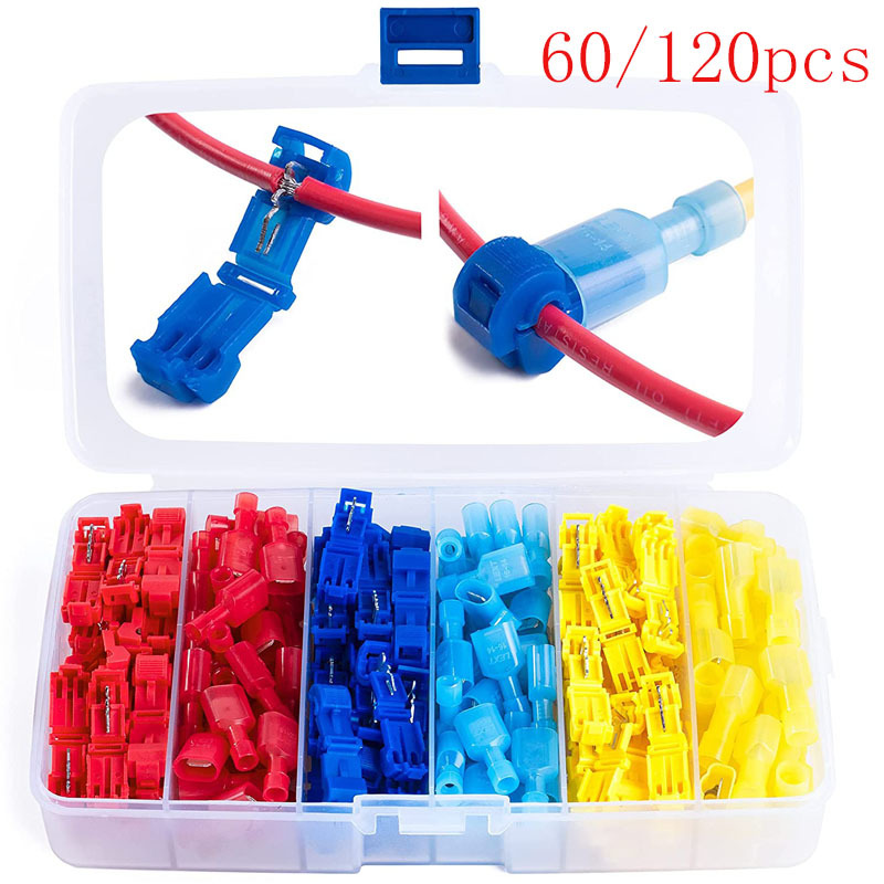 

60/120pcs Quick Cable Connector Snap Lock Wire Terminal Crimp T-tap Wire Connector Assortment Kit