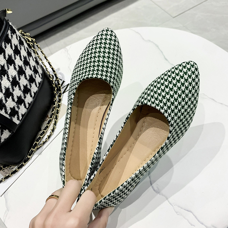 Women's Houndstooth Pointed Toe Loafers Comfortable Slip On Chunky Low ...