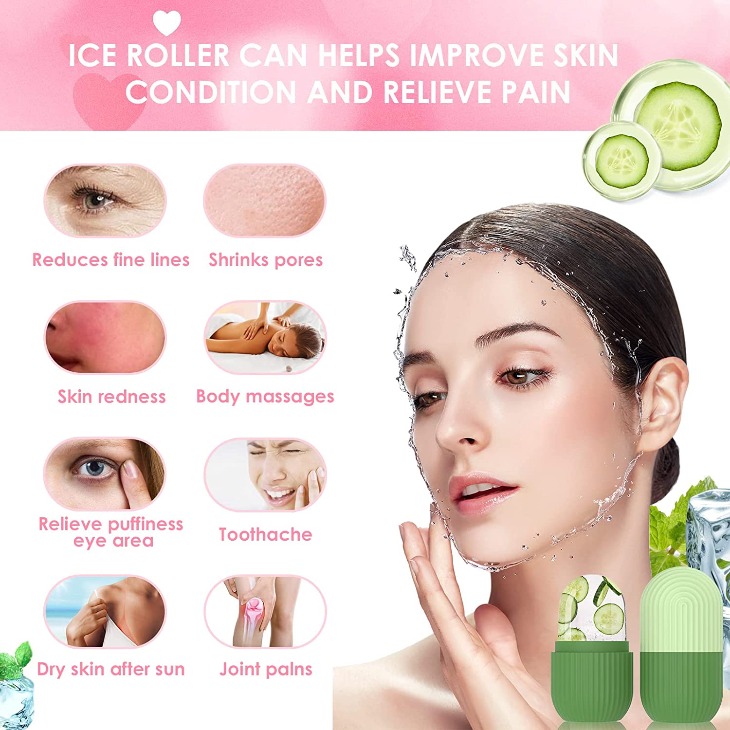 Ice Face Roller Silicone Ice Facial Rollers Cube Face Contour For Eyes Neck Beauty Facial Massage Roller Remove Dark Circle Pore Shrink Face Roller Skin Care Tools