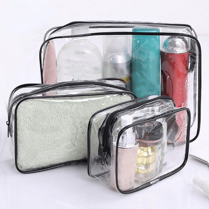 Bolsa de aseo transparente de viaje, 3 piezas, bolsa de cosméticos de  maquillaje, bolsa de lavado de viaje transparente para mujeres y niñas,  Rosado