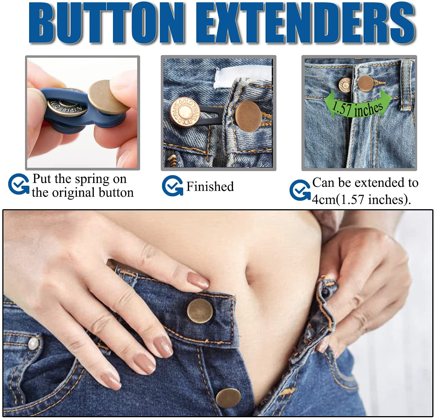 Women's Elastic Waist Extender Adjustable Pants Button Extender Decorative  Accessories - Temu
