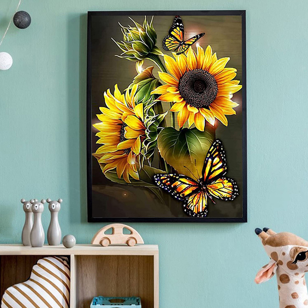 Sunflowers Diamond Painting Kits for Adults Beginners, 5D DIY Butterfly Diamond  Art Kits Crafts, Flower Diamond dots Gem Art,Home Wall Decor 12 X 16 Inch 