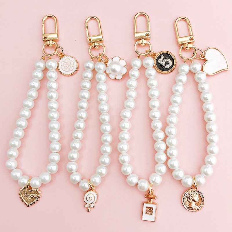 Faux Pearl Keychain For Women Girls  Flower Key Ring Pendant Charm For  Handbags Tote Purse Car Decoration - Temu