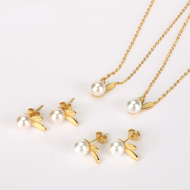 Stainless Steel Cute Rabbit Bunny Faux Pearl Necklace Earrings Jewelry ...