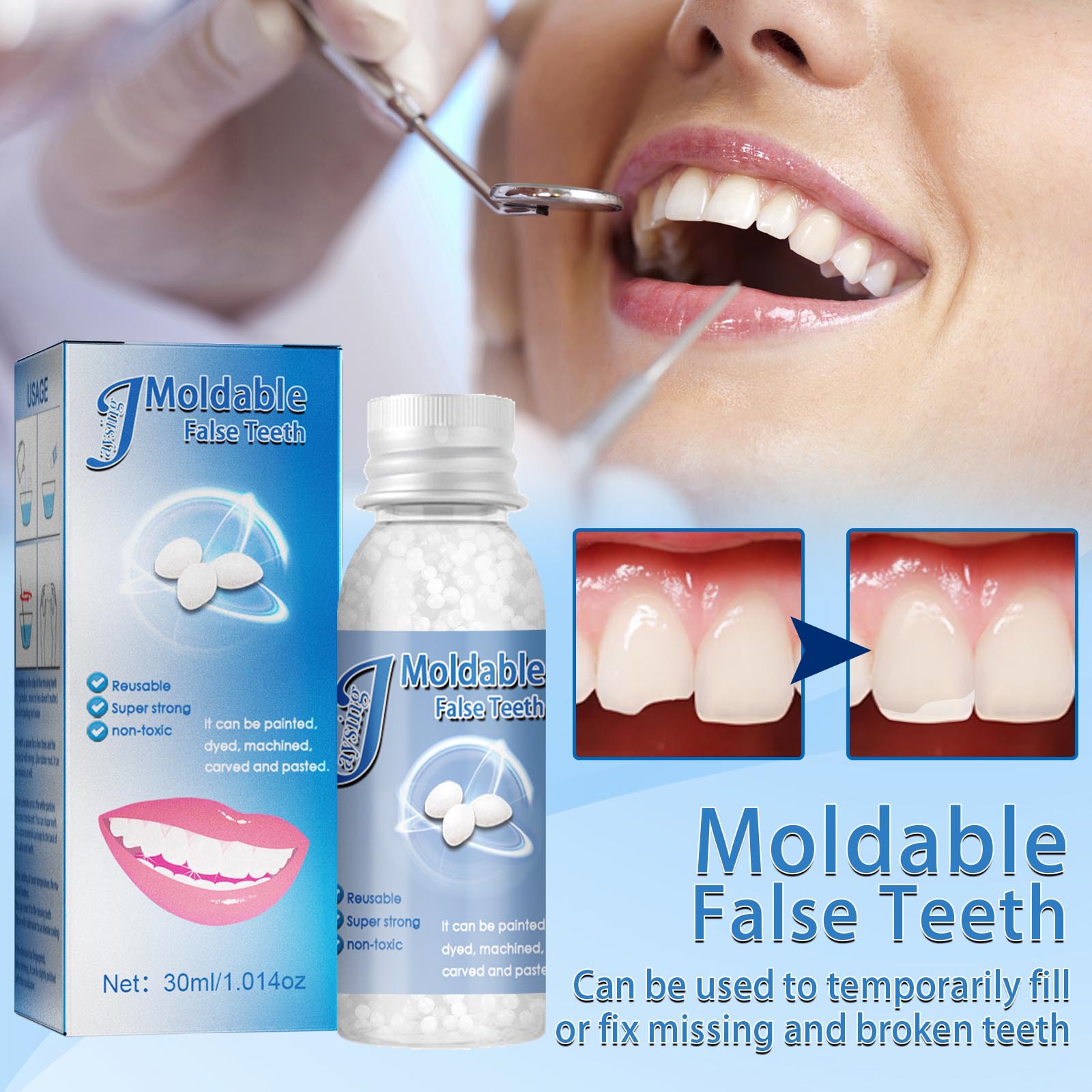 1 Pack 10ml 30ml Temporary Dental Repair Kit Denture Adhesive Plasticized Gutta Percha Temporary Filling Of Teeth