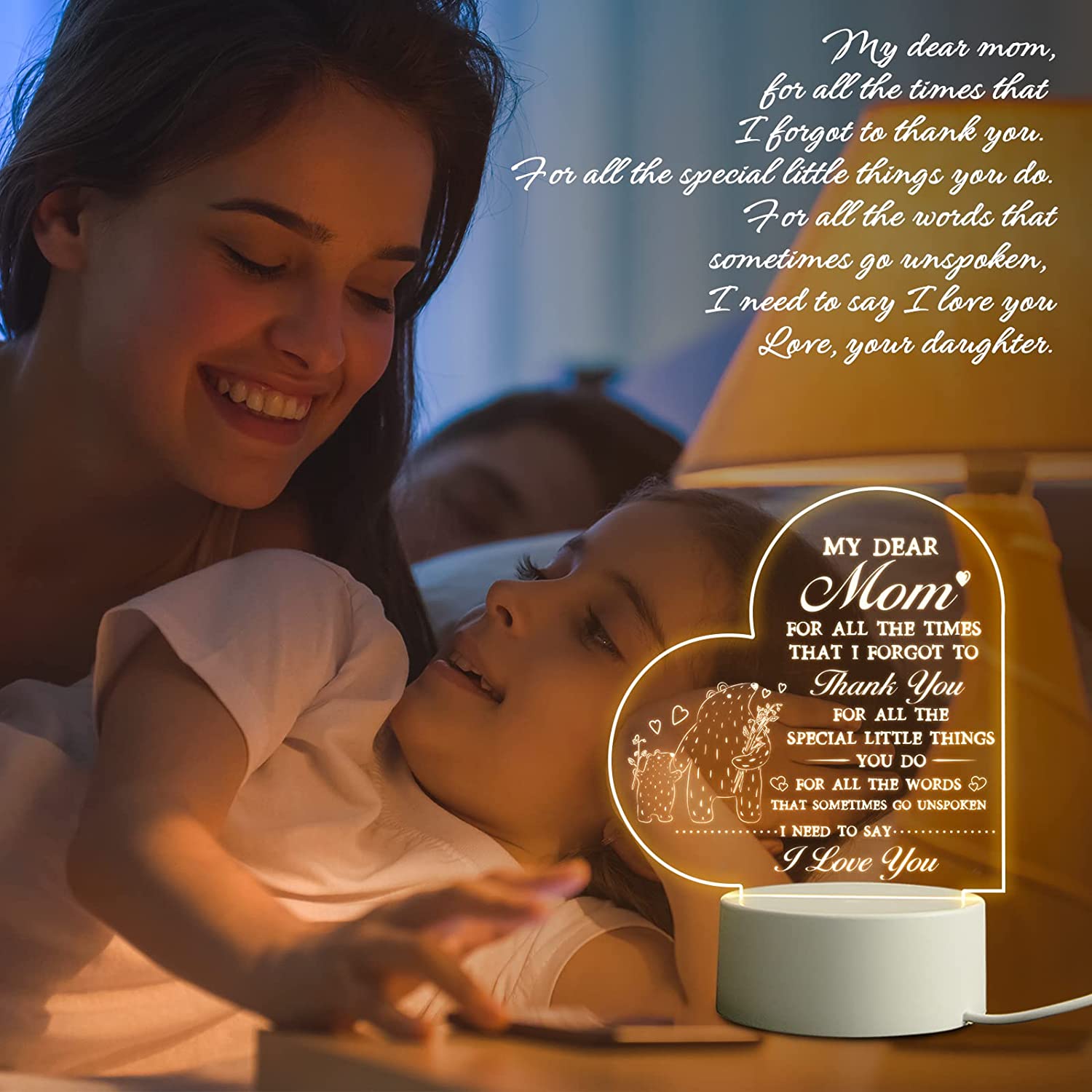 Lampe de nuit USB en acrylique pour la fête des mères, cadeaux pour maman,  belle-mère, anniversaire, Thanksgiving, fille, fils
