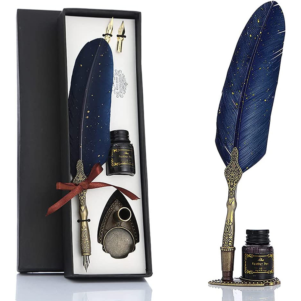 Small Feather Quill & Ink Set - Gold