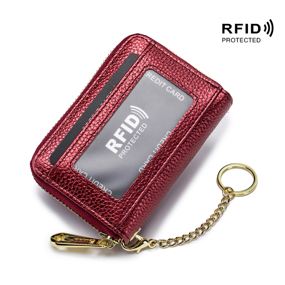 Double Zip Leather Coin Purse with Key Chain Card Case Small Wallet for  Women US 
