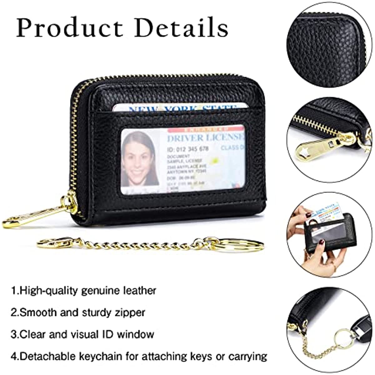 imeetu RFID Credit Card Holder, Small Leather Zipper Card Case Wallet for Women