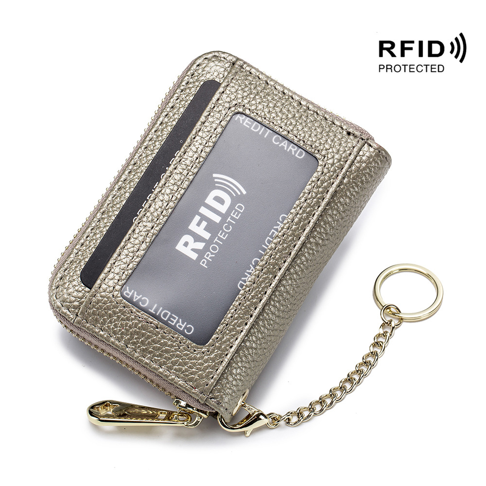 Car Key Case Cowhide Leather Wallet Keychain Holder Credit Card Slots  Zipper Bag