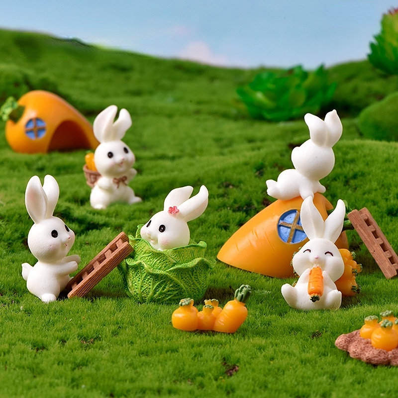 2pcs/lot Mini Animals Resin Small Bunny 1.5cm Fairy Garden Decor