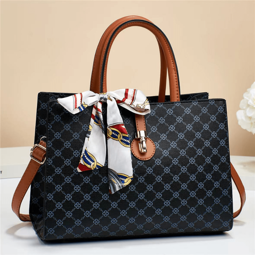 Geometric Pattern Satchel Bag, Bow Decor Top Handle Bag, Elegant Zipper  Shoulder Crossbody Purse - Temu Bahrain