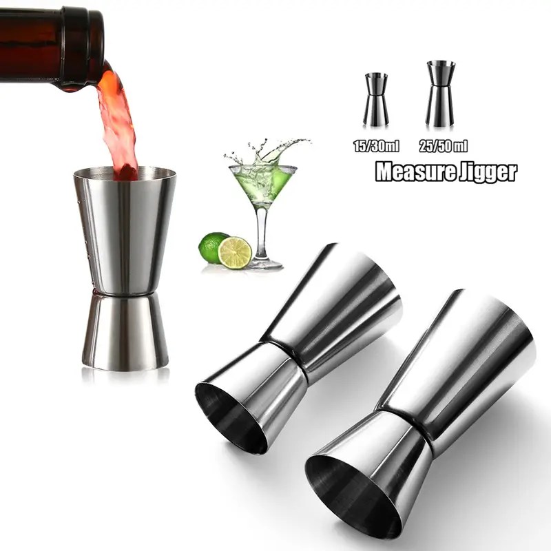 15/30ml Or 25/50ml Stainless Steel Cocktail Shaker Measure Cup Dual Shot  Drink Spirit Measure Jigger Kitchen Gadgets