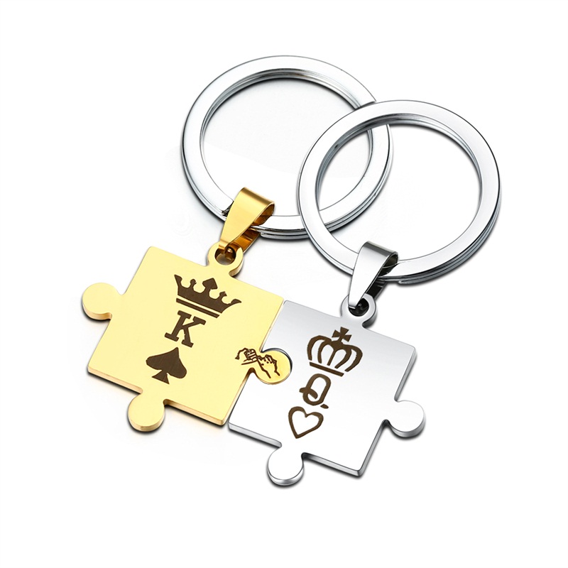 

Letters K Q Couple Keychain With Crown Fashion Stainless Steel Keyring King Queen Family Gift