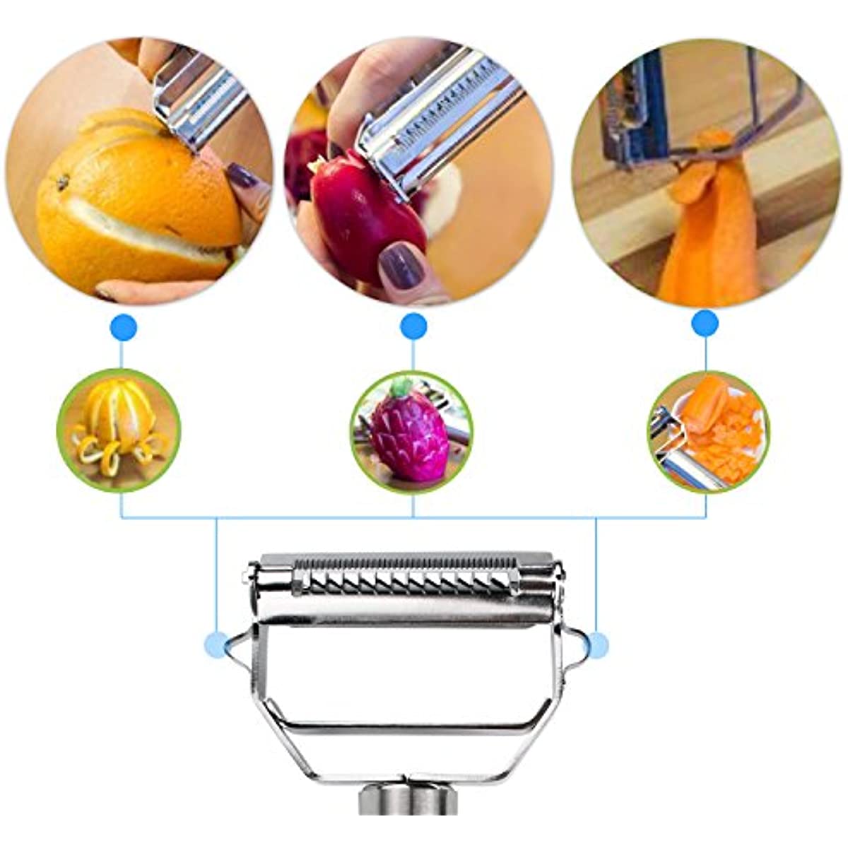 Stainless Steel Peeler Julienne Cutter Slicer for Carrot Potato Melon  Vegetable and Fruit with Cleaning Brush