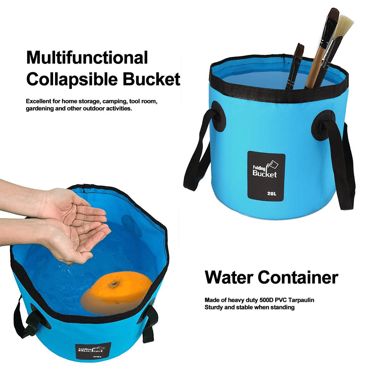 Luxtude 5 Gallon Bucket (20L), Collapsible Bucket with Handle, Portable &  Lightweight Outdoor Basin Fishing Bucket, Folding