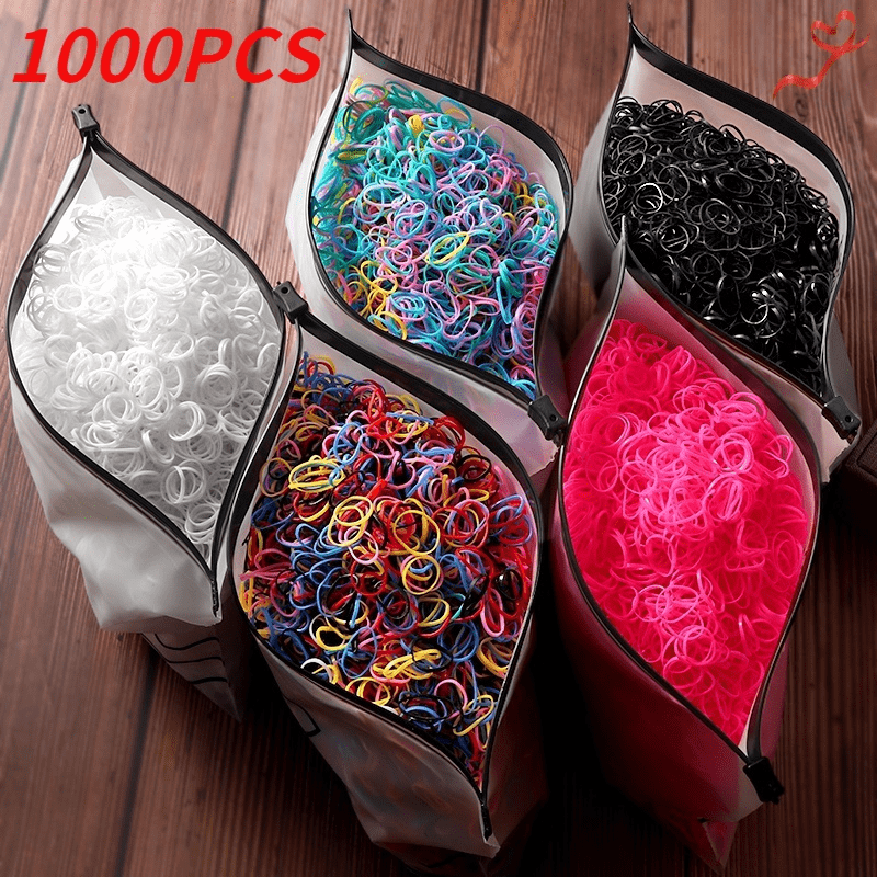 

1000/2000pcs Mini Nylon Colorful Disposable Hair Ties Headband With Storage Bag, Elastic Hair Accessories Set For Girls