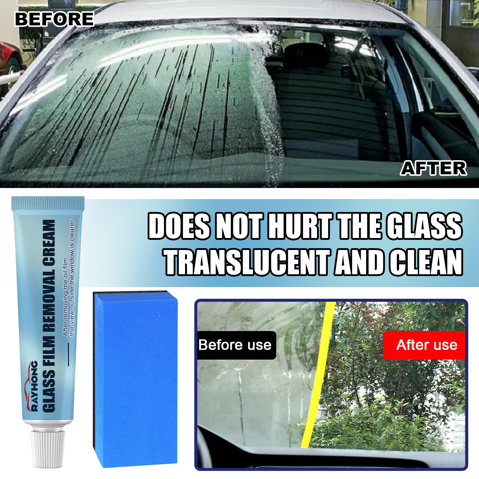30g Car Glass Oil Film Cleaner Removal Cream Paste Windshield Water Spot  Remover Comes With Sponge Cloth