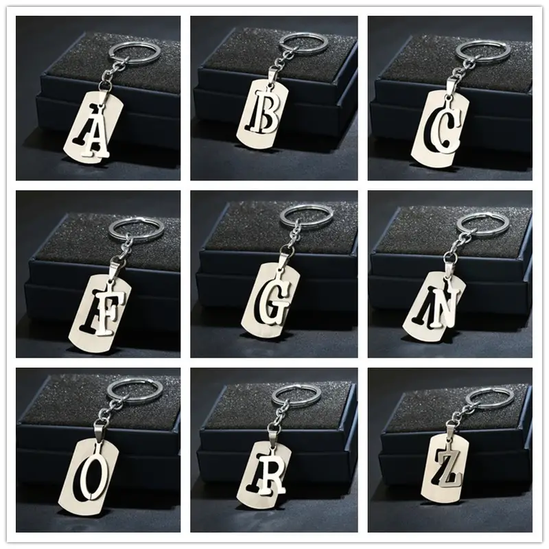 New DIY Stainless Steel A-Z Letters Key Chain Charm 26 Letters Keychain Women Keychain Couple Gift Jewelry, Jewels Car Key Ring,Temu