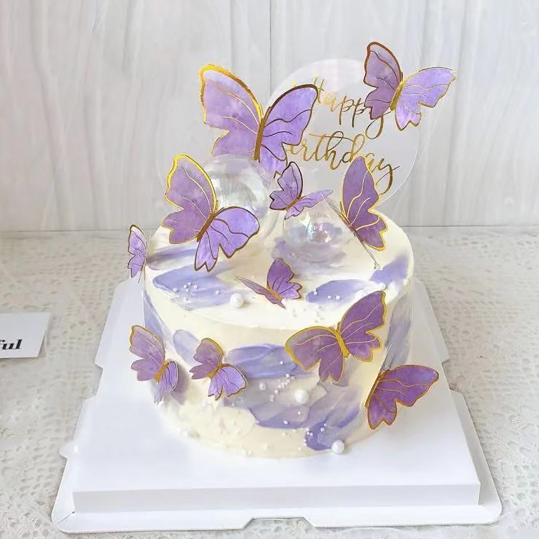 Golden Butterfly Cake Decorations Happy Birthday Acrylic - Temu