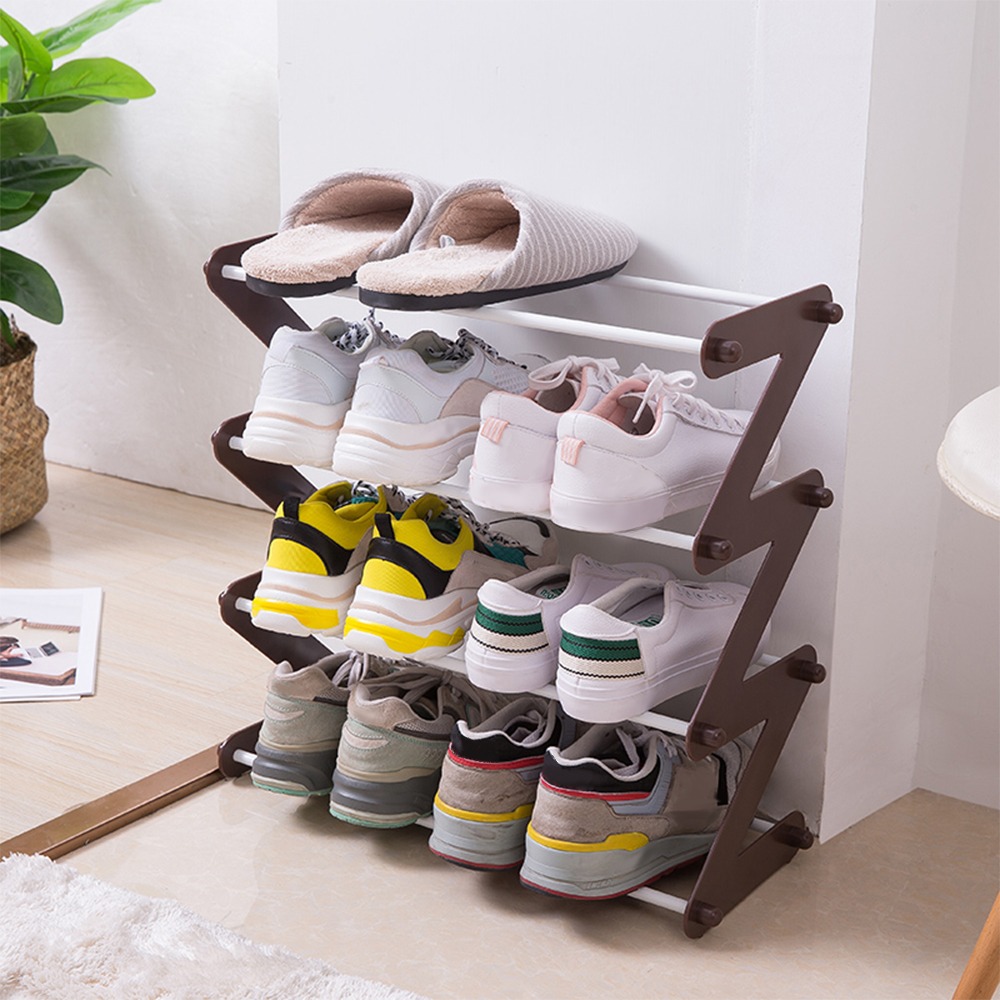 1pc Simple Style Ladder-shaped Shoe Rack For Household, Dorm Room, Balcony  With 4 Tiers, Space-saving Design - White