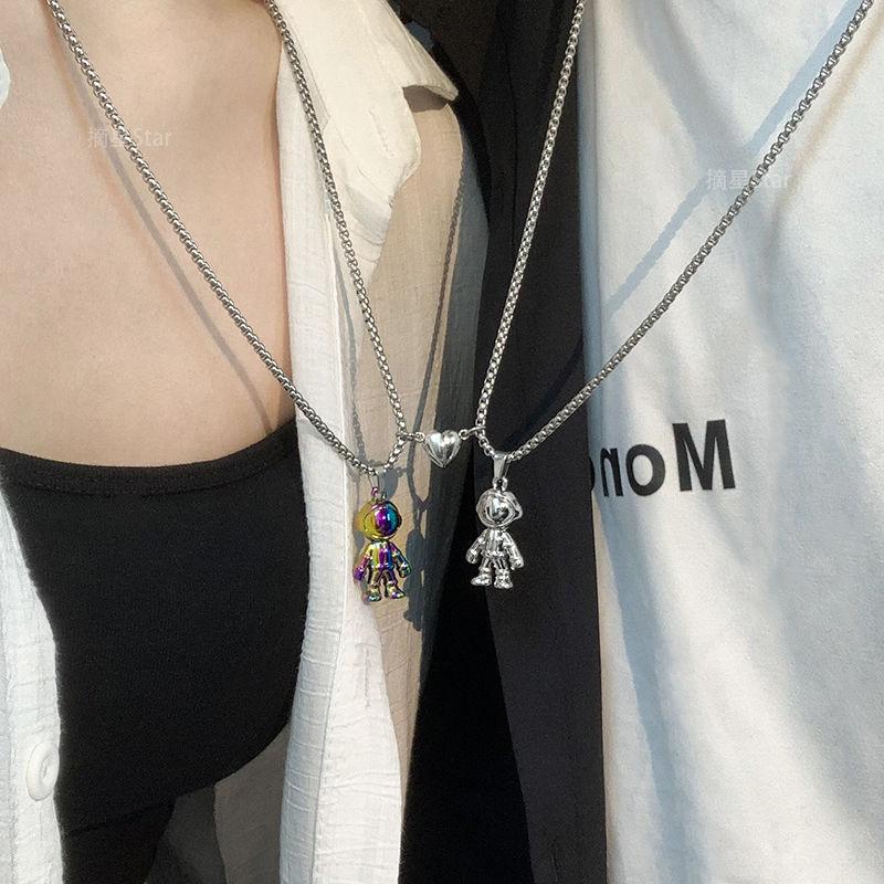 Couple Spaceman Pendant Matching Necklace 14K Gold Plated Magnetic Astronaut Spaceman Pendant Necklace Couple Best Friend Necklace,Temu